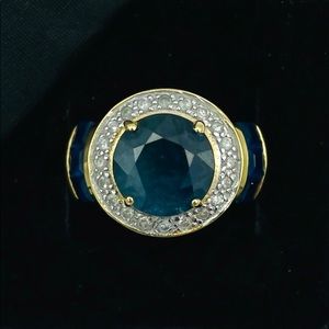 Elegant Blue Topaz 10K Gold Diamond Halo Ring